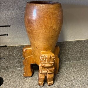 Handcrafted Brown Wooden Vase